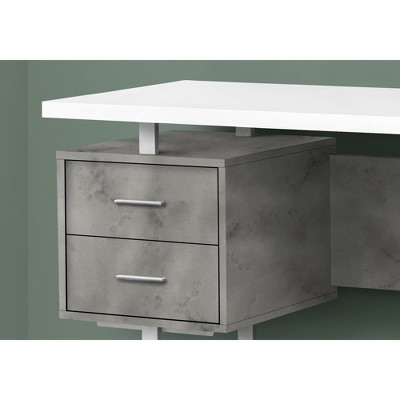 White and Gray Concrete Home Office Desk with Filing Cabinet