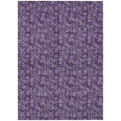 Purple Eggplant And Ivory Floral Washable Indoor Outdoor Area Rug
