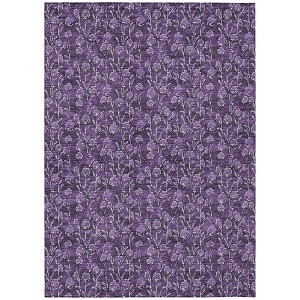 Purple Eggplant And Ivory Floral Washable Indoor Outdoor Area Rug - 1 of 4