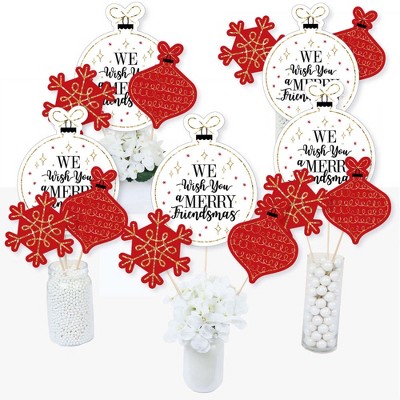 Big Dot of Happiness Red and Gold Friendsmas - Friends Christmas Party Centerpiece Sticks - Table Toppers - Set of 15