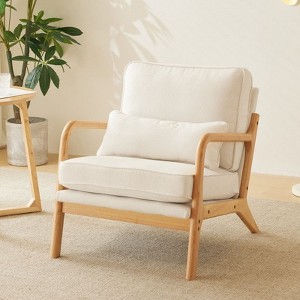 Karl Home Mid Century Solid Wood Accent Chair Upholstered Armchair with an Extra Pillow - 1 of 4