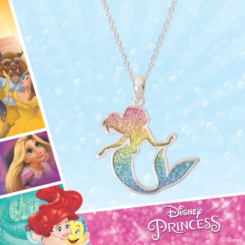 Disney Princess Ariel Silver Plated Rainbow Glitter Pendant Necklace, 18'', 4 of 6