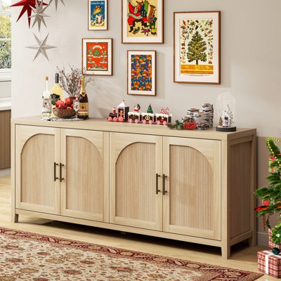 Bestier 70''TV Stand with 4-Door Storage For TVs up to 75 inches., Reeded Sideboard Buffet with Cord Management,Practical Console in The Entryway