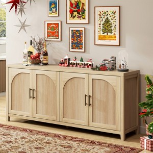 Bestier 70''TV Stand with 4-Door Storage For TVs up to 75 inches., Reeded Sideboard Buffet with Cord Management,Practical Console in The Entryway - 1 of 4