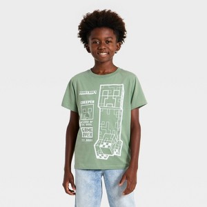 Boys' Minecraft Creeper Short Sleeve Graphic T-Shirt - Sage Green