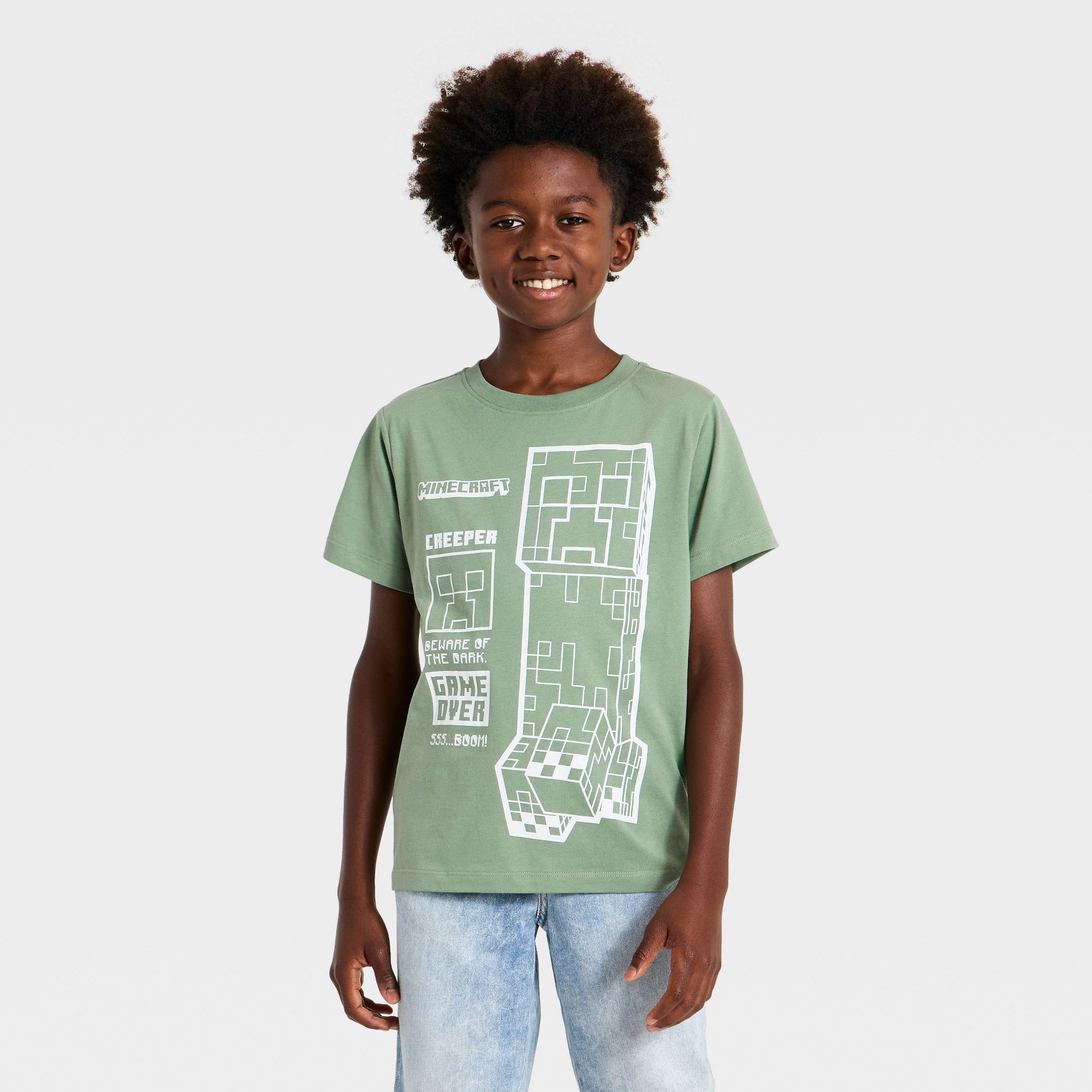 Boys' Minecraft Creeper Short Sleeve Graphic T-Shirt - Sage Green
