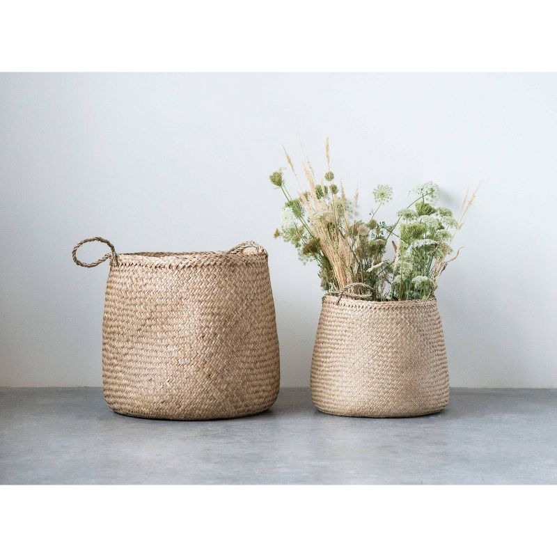 Set of 2 Decorative Woven Seagrass Baskets with Handles Beige - Storied Home, 3 of 7