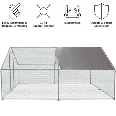 Large Silver Steel and Nylon Chicken Coop with Lockable Door