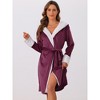 cheibear Women's Flannel Soft Hooded Fluffy Plush Long Spa Bathrobe with Belt - 3 of 4