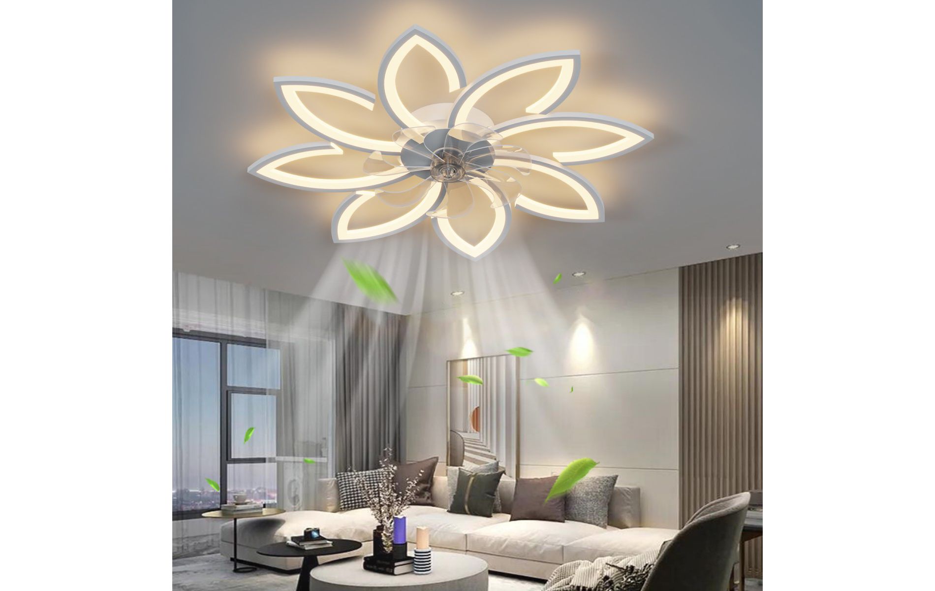 35.4" White Flush Mount Ceiling Fan with Dimmable Light and 6-Speed Reversible Motor, Modern Ceiling Light for Bedroom or Living Room–The Pop Home
