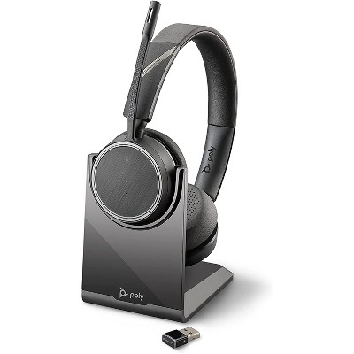 Plantronics Voyager 4220 UC USB-A with Charge Stand (Poly) - Bluetooth Dual-Ear (Stereo) Headset - Connect to PC, Mac, & Desk Phone - Noise Canceling - Works with Teams, Zoom & more