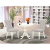 3-Piece Linen White Finish Solid Wood Top - Button Tufted Upholstered Dining Room Set - Seats 4 - 2 of 4