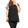 Agnes Orinda Women's Plus Size Crochet Mesh Panel Sheer Floral Raglan Sleeves Top - 2 of 4