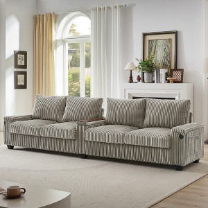 133" Corduroy 4-seater Sofa Couch with Storage, USB Ports & Cup Holders -- Frevyn - 1 of 4