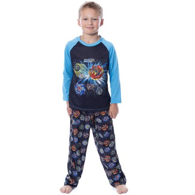 Beyblade Burst Boys' Spinner Tops Tossed Print Raglan Sleep Pajama Set Blue