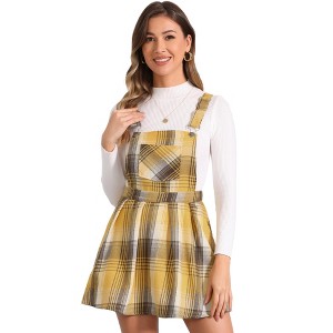 INSPIRE CHIC Women's Checks Adjustable Strap Pinafore Overall Suspender Skirt - 1 of 4