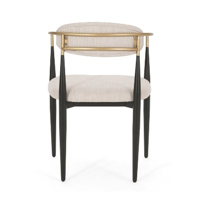 Elmore Beige Upholstered Dining Chairs with Black and Gold Iron Frame, Set of 2