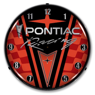 Collectable Sign & Clock | Pontiac Racing LED Wall Clock Retro/Vintage, Lighted