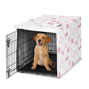 Sweet Jojo Designs Girl Dog Crate Kennel Cover 36in. Paw and Bone Blush Pink and White - 1 of 4