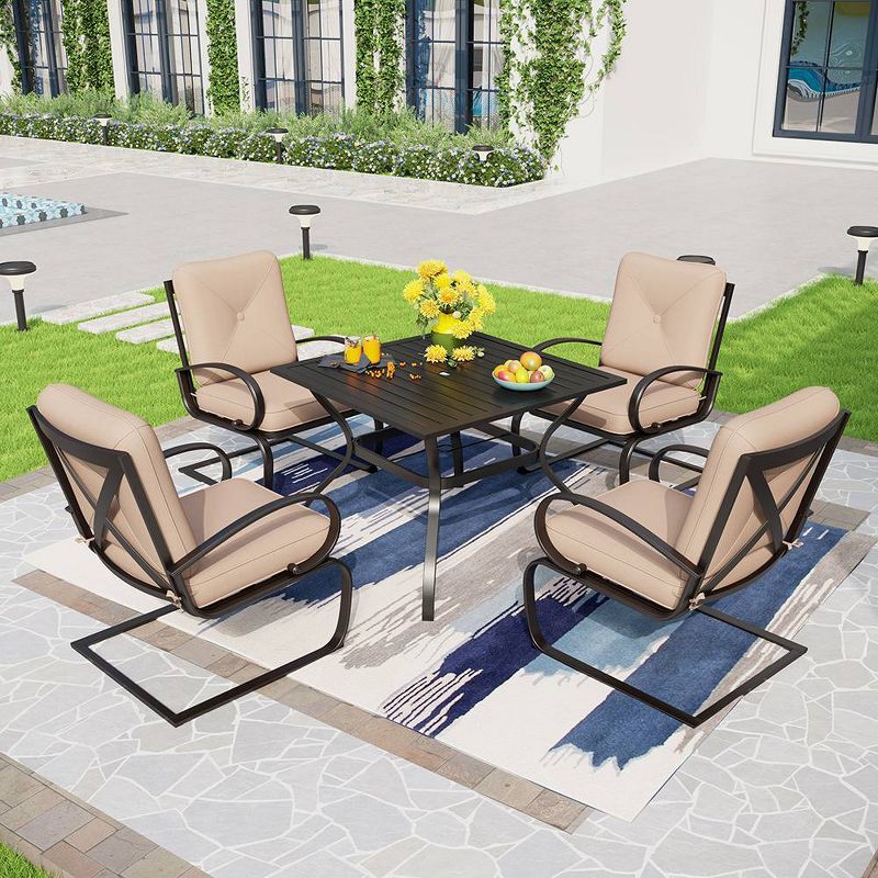 Captiva Designs 5pc Patio Dining Set with Square Table & 4 Metal Spring Motion Chairs, 1 of 9
