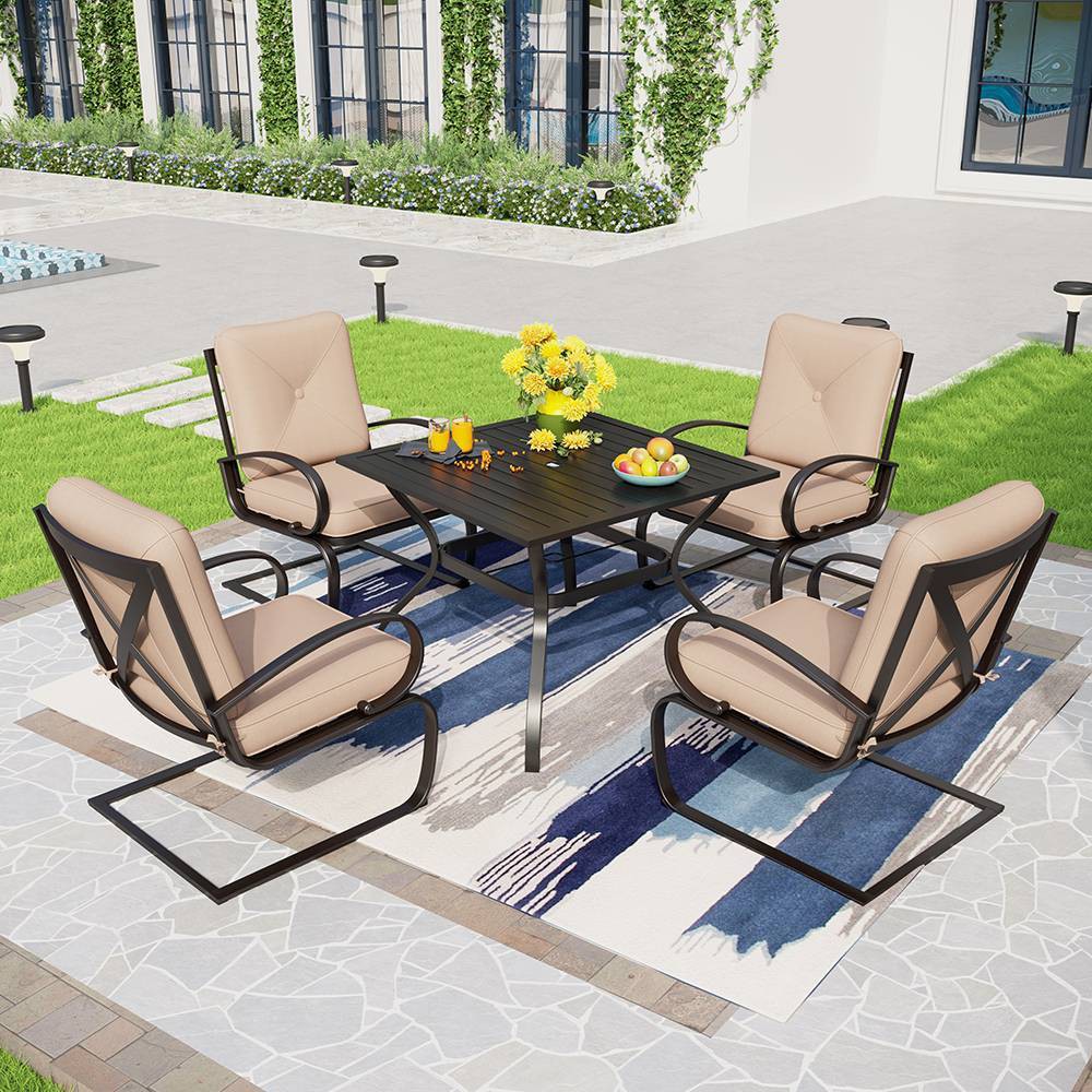 Photos - Garden Furniture 5pc Patio Dining Set with Square Table with Umbrella Hole & 4 Spring Motio