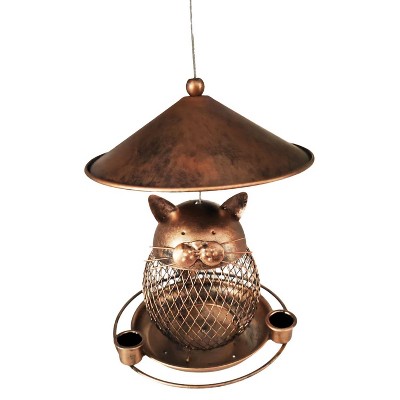phiestina Patio Decorative Bird Feeder with Adjustable Squirrel Proof Baffle, Cat-Shaped Design, Bronze