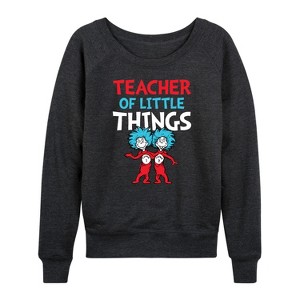 Women's - Dr. Seuss - Teacher Of Little Things Lightweight French Terry Wide Neck Long Sleeve Shirt - 1 of 4
