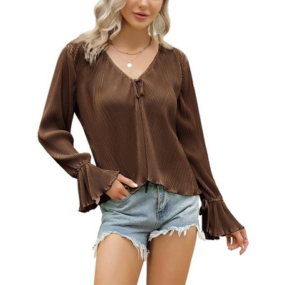 Womens Corduroy Cardigan Cropped Open Front Tops with Ruffle Sleeve Textured Front Tie Tops
