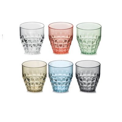 GUZZINI Tiffany 12oz Low Tumblers (Set of 6) Bright Colorful, Chip Resistant & Unbreakable, Reusable, BPA-Free, Iced Coffee, Smoothie, Water