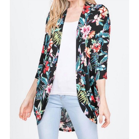 Women's Tropical Plants Floral Bulgari Cardigan - lime + chili - image 1 of 4