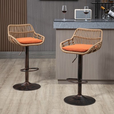 2Pcs Swivel Bar Stools With Footrest, Metal Frame, Up To 250 Lbs Load Bearing Capacity Retro Adjustable Height 35.04" To 42.9" Bar Chairs