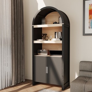71" Arched Kitchen Pantry Cabinet, 5 Tier Wooden Display Cabinet, Freestanding Book Shelf with Adjustable Shelves, Bathroom Storage Cabinet - 1 of 4