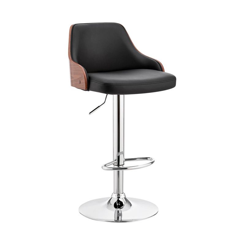 Asher Adjustable Counter Height Barstool with Faux Leather Chrome Finish - Armen Living, 1 of 12