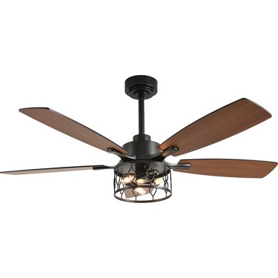 Bella Depot 52" Modern Black Large Caged Ceiling Fan with Light Kit