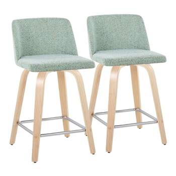 Set of 2 Toriano Counter Height Barstools Natural/Light Green/Chrome - LumiSource