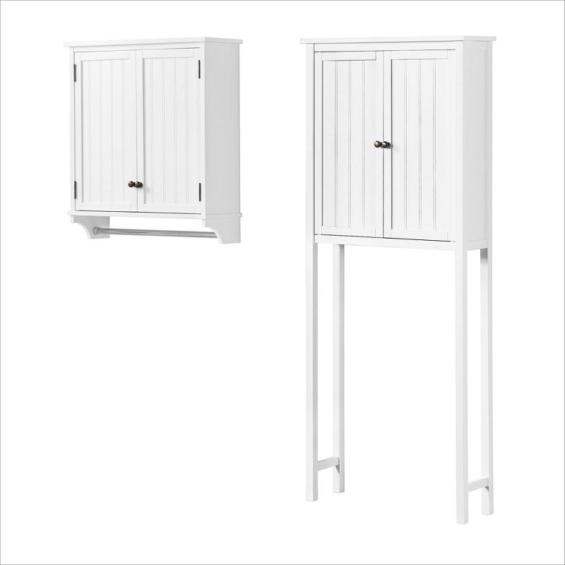 Dover Over the Toilet Hutch Wall Mounted Bathroom Storage Cabinet with Two Doors and Towel Rod White - Alaterre Furniture, 1 of 14