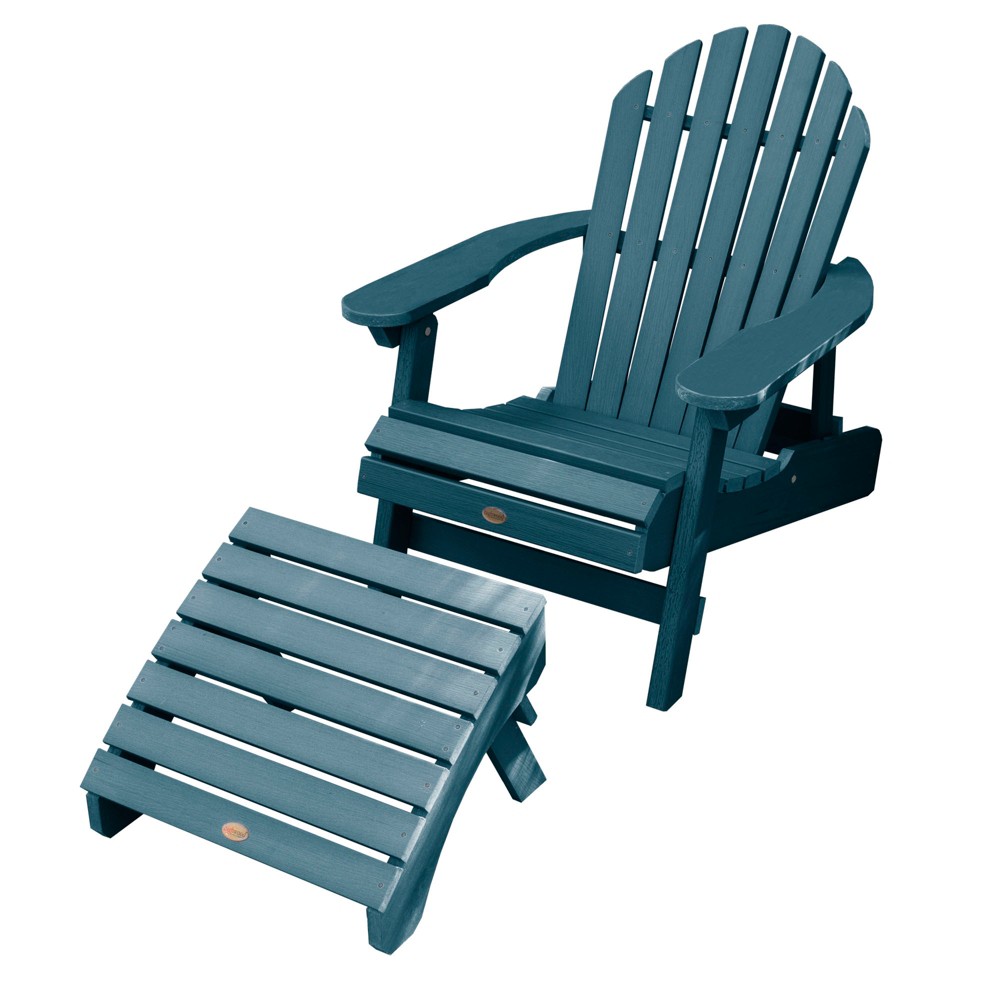 Hamilton Folding & Reclining Adirondack Chair with Folding Adirondack Ottoman Nantucket Blue - Highwood: Weather-Resistant, 12-Year Warranty