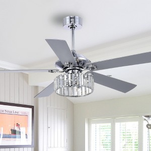 Airsurfer 52" Chrome Ceiling Fan with Crystal Light, Reversible Silver Blades & Remote, 3-Light E12 Base, 5-Blade DC Motor - 1 of 4