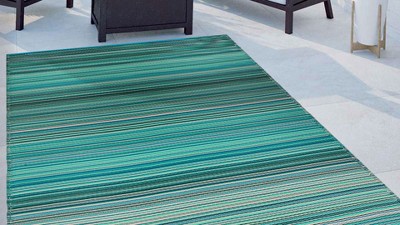 Blue and Green Striped Synthetic Reversible Area Rug 8' x 10'