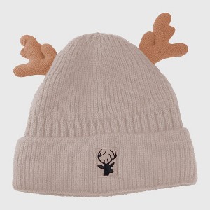 Anna-Kaci Women's Knit Beanie with Reindeer Antlers - Festive Winter Hat - 1 of 4