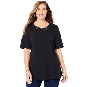 Catherines Women's Plus Size Suprema Studio Grommet Stud Top - 1 of 2