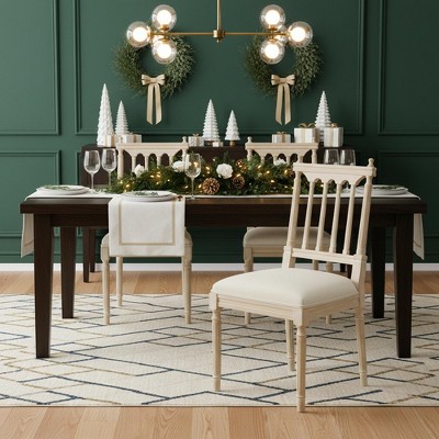 Homy Casa Set of 2 Solid Wood Spindle Back Dining Chairs with Upholstered Seat, Small Space, Holiday Gathering, Beige