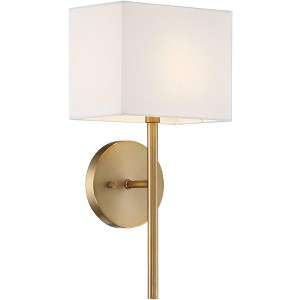 Possini Euro Design Modern Wall Sconce Lighting Warm Brass Hardwired 16 1/4" High Fixture Rectangular Linen Bedroom Home Living Room - 1 of 4