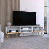Vynxaria Elegant TV Rack with 2 Hinged Doors and Central Shelves, White/Macadamia Finish - 4 of 4