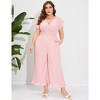 Women's Plus Size Wide Leg Floral Jumpsuits Casual Summer Short Sleeve Fashion Outfit Criss Cross Neck Smocked Waist - 2 of 4