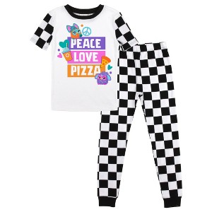 Furby Peace, Love, Pizza Youth Short Sleeve Shirt & Checkered Sleep Pajama Pants Set - 1 of 4