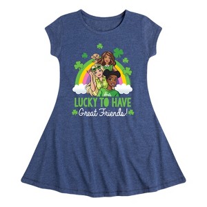 Girls' - Barbie - Lucky To Have Great Friends Fit & Flair Cap Sleeve Dress - 1 of 3