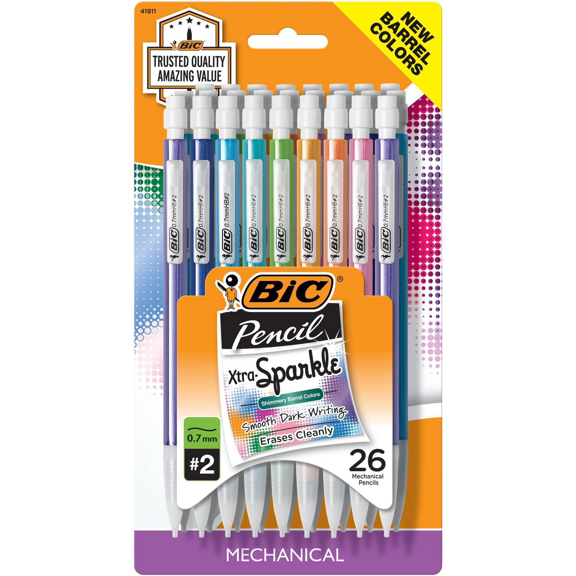 BIC #2 Mechanical Pencil with Xtra Sparkle 0.7mm 26ct - Multicolor: Plastic, Retractable, Stationery, Office Supplies