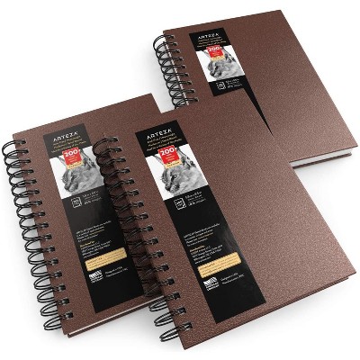 Arteza Sketchbook, Spiral-Bound Hardcover, Brown, 5.5x8.5", 200 Pages Drawing Paper Each - 3 Pack (ARTZ-9134)