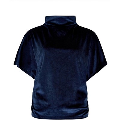 Women's Velvet High Neck Side Ruched Top - APRICOT